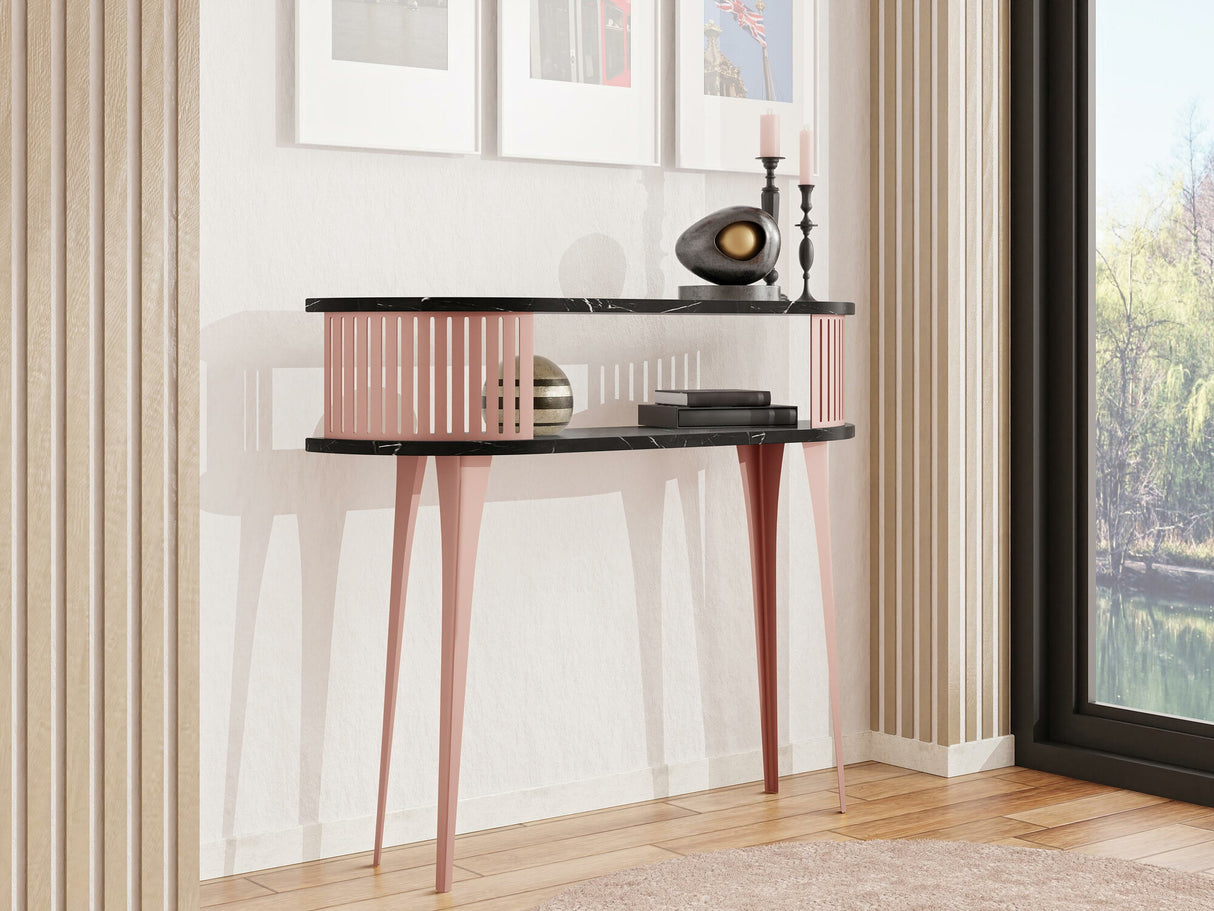 Konzolasztal Konsola owalna ROENNI EMBER, Szín: Rózsaszín + Fekete márvány