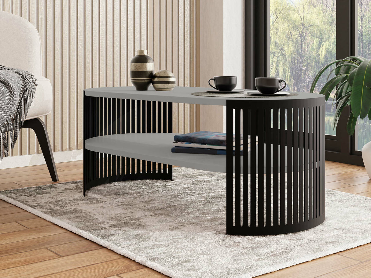 Dohányzóasztal Stolik kawowy owalny FIKOLI I, Szín: Fekete + Grafit