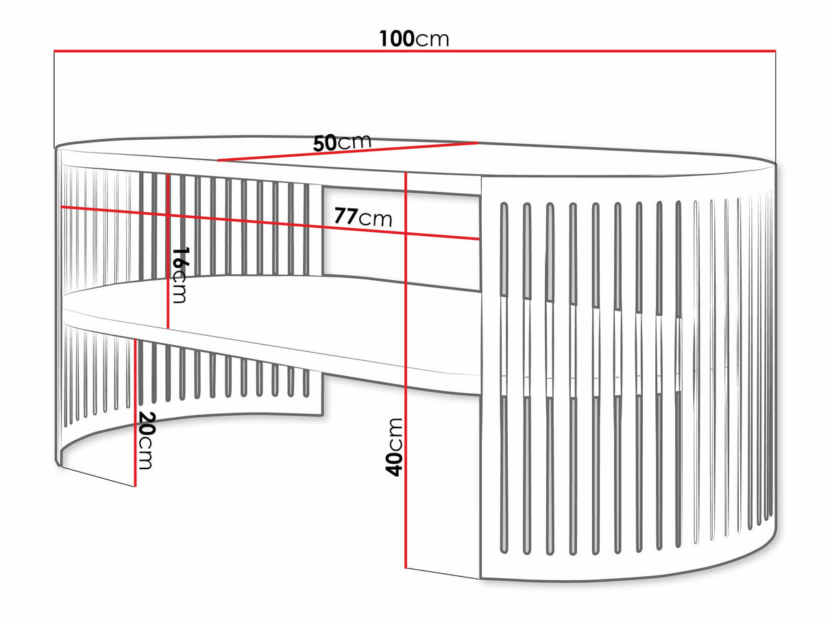 Dohányzóasztal Stolik kawowy owalny FIKOLI I, Szín: Fekete + Fehér