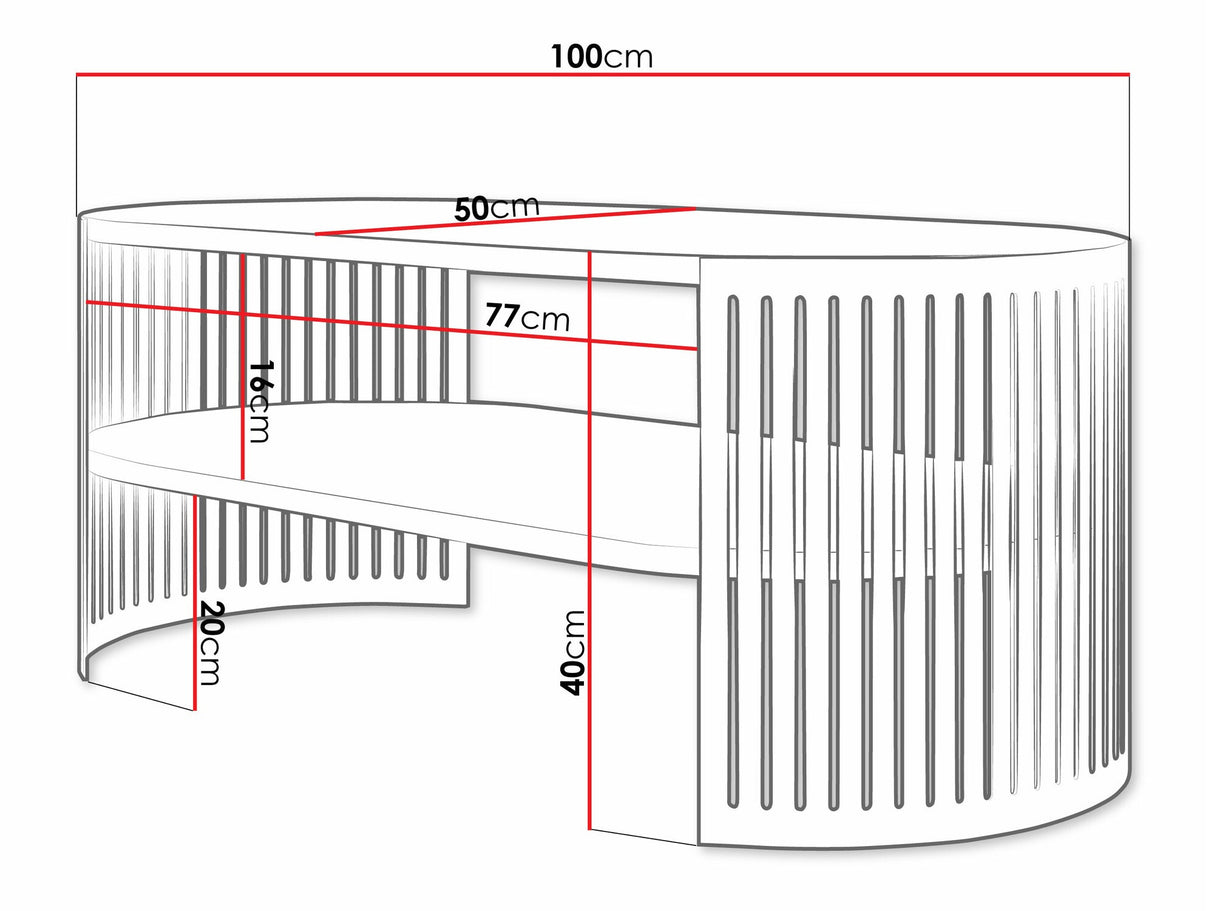 Dohányzóasztal Stolik kawowy owalny FIKOLI I, Szín: Fekete + Fekete márvány