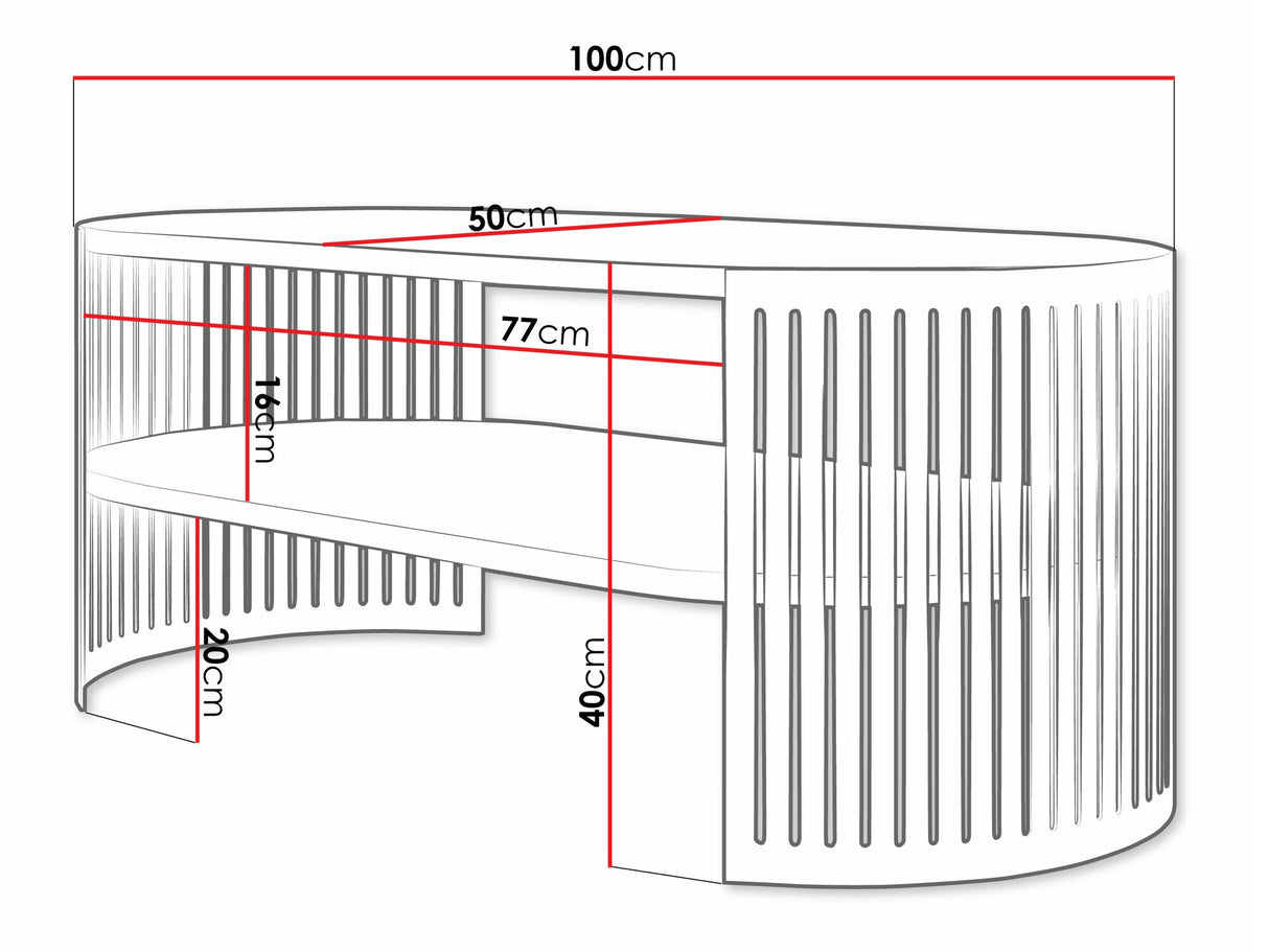 Dohányzóasztal Stolik kawowy owalny FIKOLI GOLD I, Szín: Aranysárga + Fehér