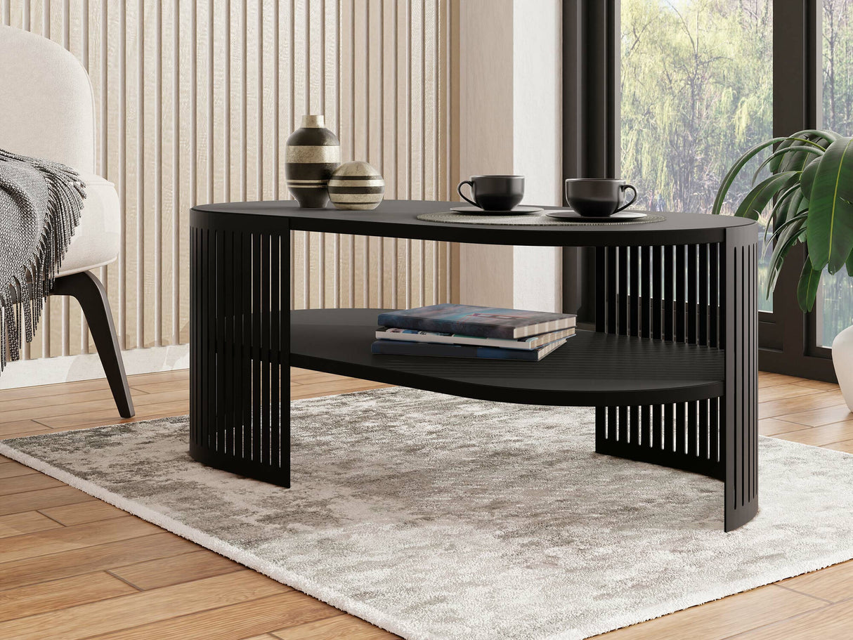 Dohányzóasztal Stolik kawowy owalny FIKOLI II, Szín: Fekete