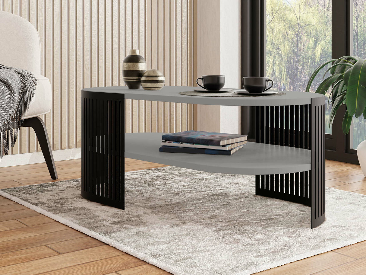 Dohányzóasztal Stolik kawowy owalny FIKOLI II, Szín: Fekete + Grafit