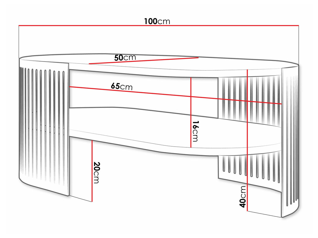 Dohányzóasztal Stolik kawowy owalny FIKOLI II, Szín: Fekete + Fekete márvány