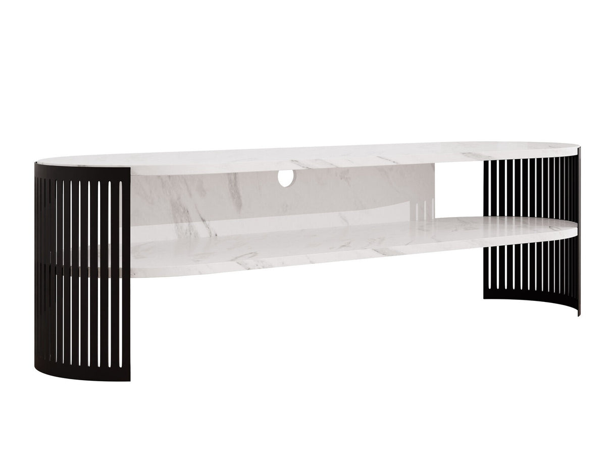 TV-állvány Szafka RTV owalna FIKOLI, Szín: Fekete + Fehér márvány