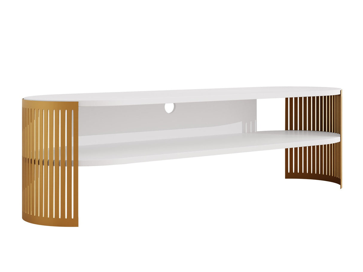TV-állvány Szafka RTV owalna FIKOLI GOLD, Szín: Aranysárga + Fehér