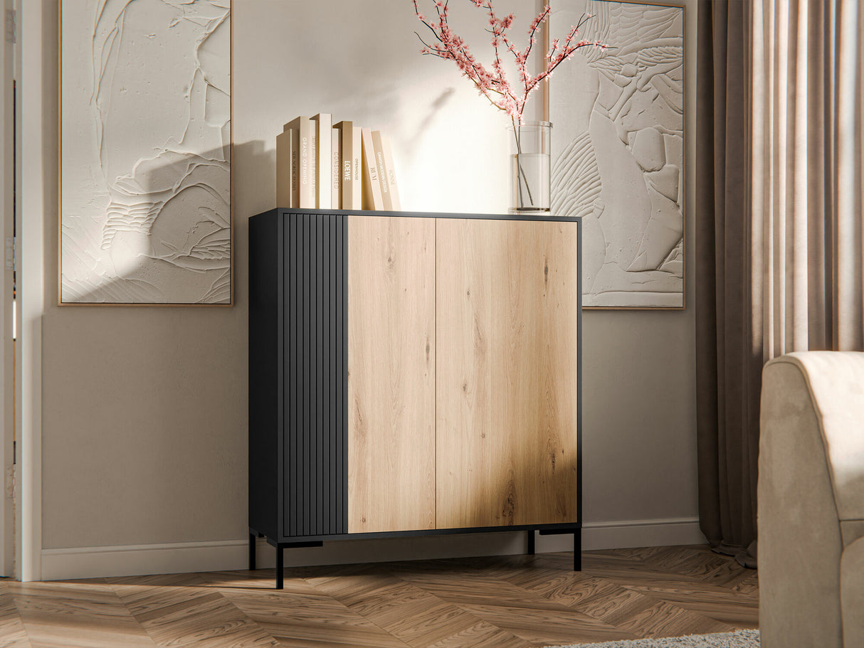Szekrény Komoda MERCI 100 Czarny mat/Dąb Artisan/Czarny mat