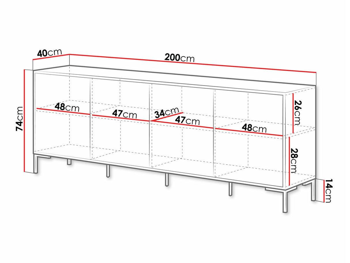 Szekrény Komoda MERCI 200 4D Czarny mat/Dąb Artisan/Czarny mat