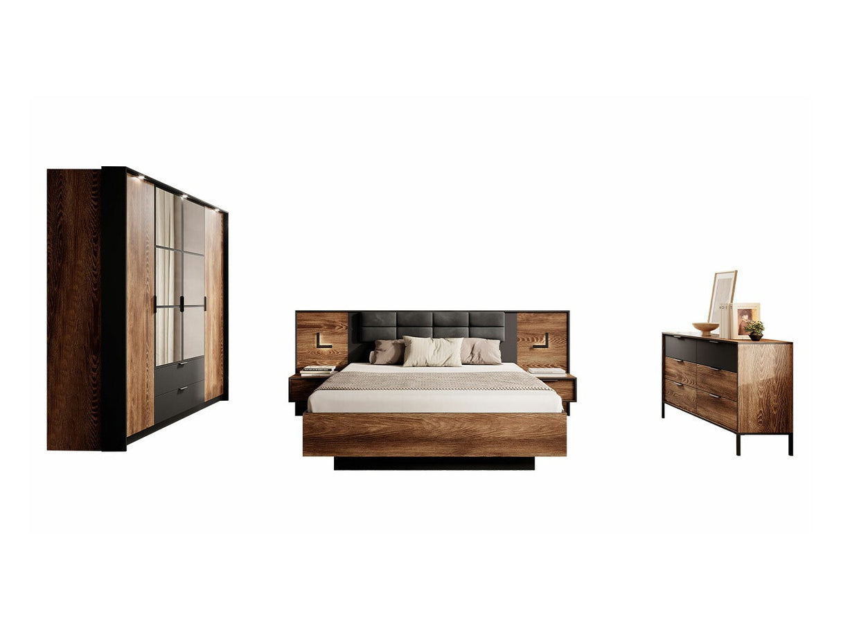 Hálószoba garnitúra Sypialnia MILTON I Kasztan/Antracyt/Vena 20, Ágyrács: Nem, Led világítás: Nem