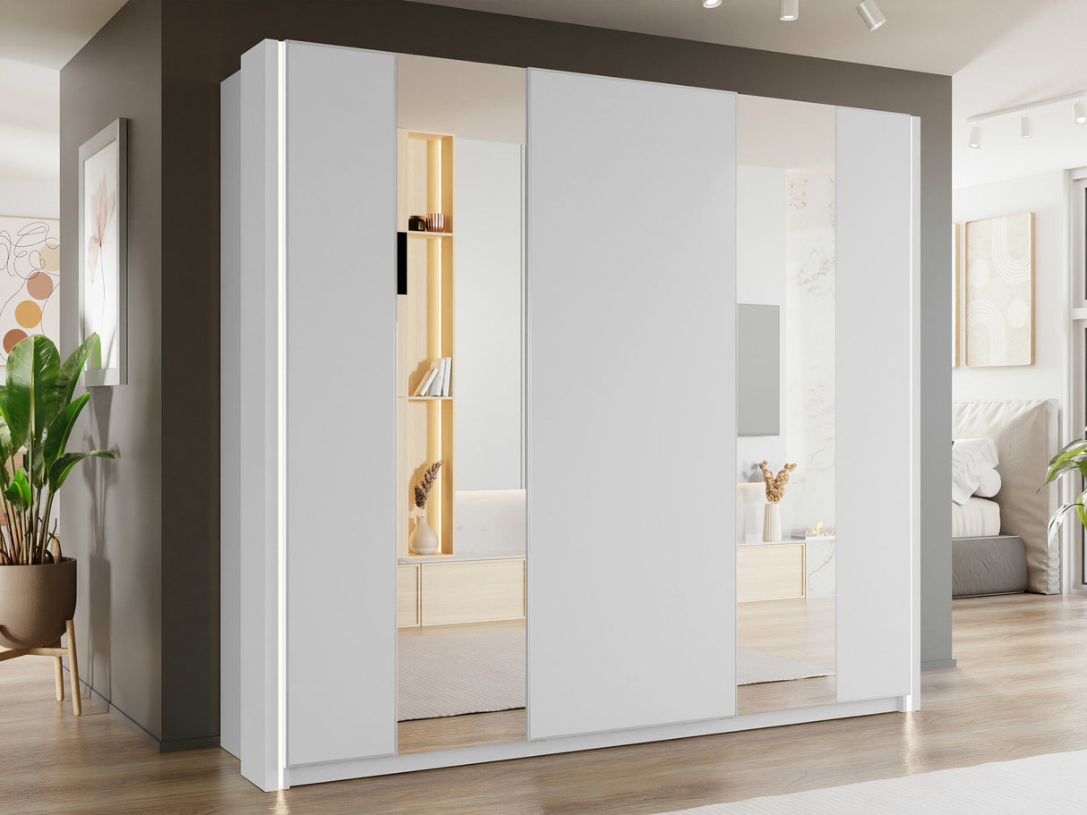 Gardróbszekrény Szafa przesuwna 3D 250 MAXI MX-06 + opcje Biały, Led világítás: Igen