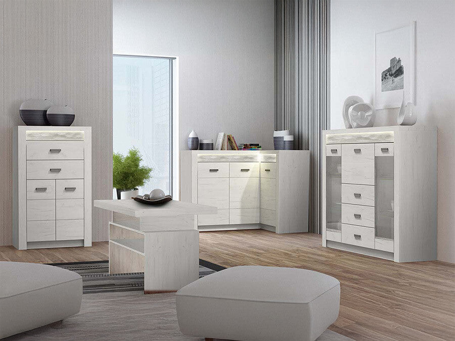 Nappali szett Indianapolis II (Nadia II), Szín: Kézműves fehér, Led világítás: Nem