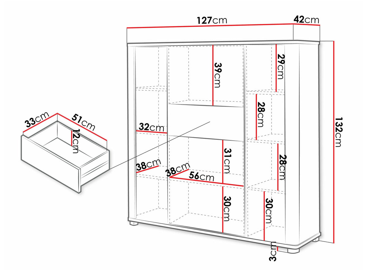 Könyvespolc FILL Regał 3 Komoda pełna Sonoma/Grafit połysk 5902928670332