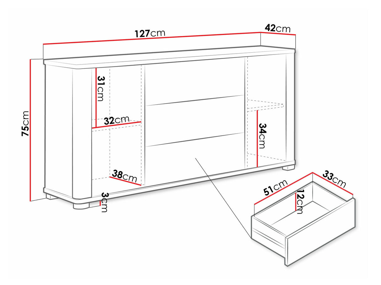 Komód FILL Regał 4 Komoda 2drzwi 3 szuflady Sonoma/Grafit połysk 5902928670349