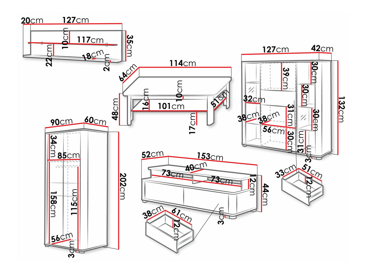 Nappali szett FILL I, Komód: Nem, Led világítás: Igen