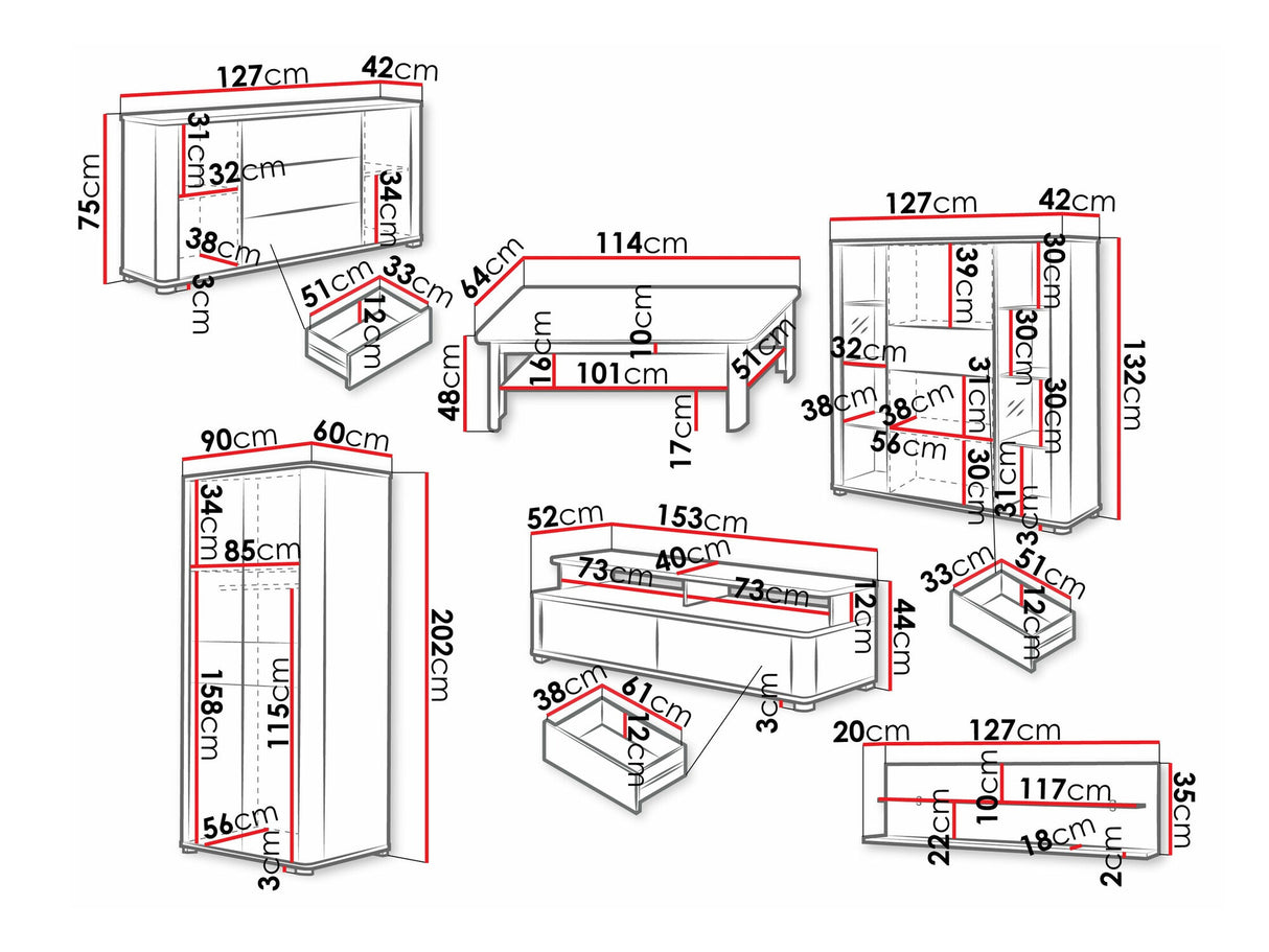 Nappali szett FILL I, Komód: Igen, Led világítás: Nem