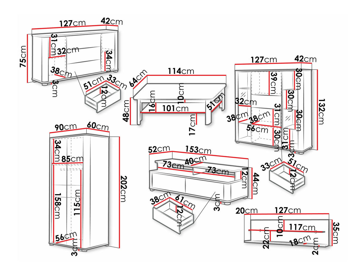Nappali szett FILL I, Komód: Igen, Led világítás: Igen