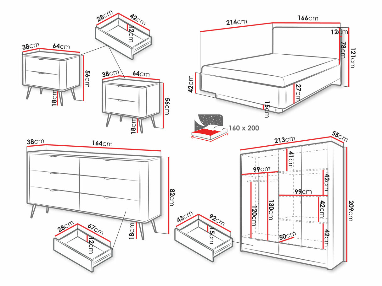 Hálószoba garnitúra Sypialnia LANTE IV Beż Piaskowy + Abriamo 03 Stelaż fémowy