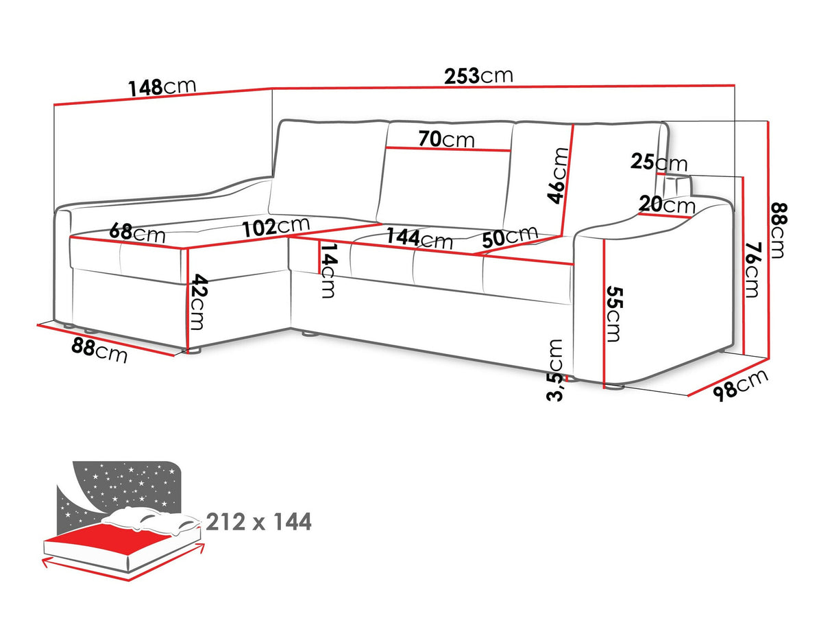 Sarokkanapé HARBOR, Szín: Velo 621, Változatok: Jobbos