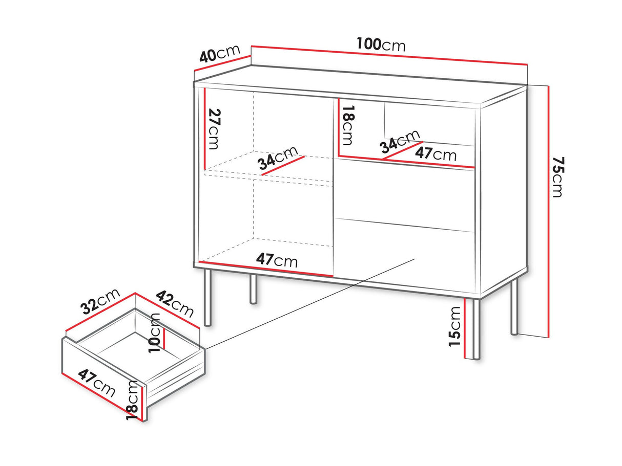 Komód TRESSE 1D2S, Szín: Zöld