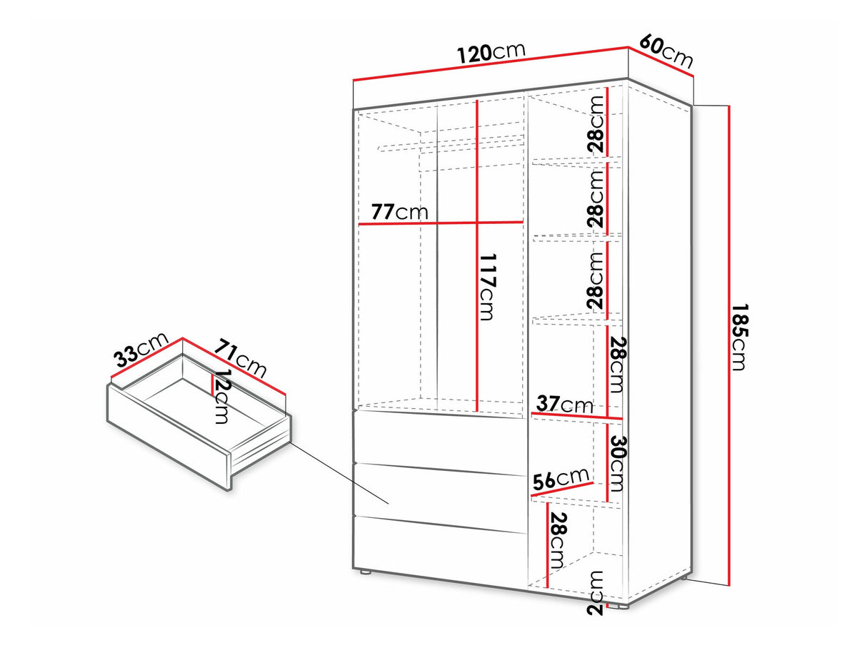 Gardróbszekrény Yuki 1, Színek: Coral + Tölgy