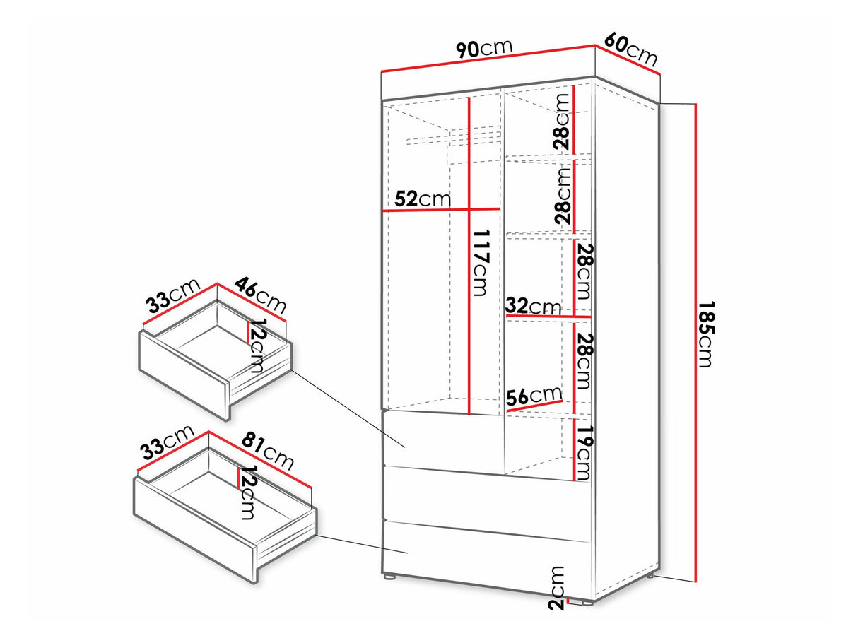 Gardróbszekrény Yuki 2, Színek: Szürke + Tölgy
