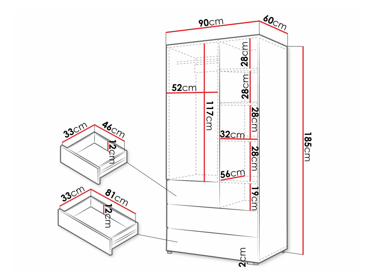 Gardróbszekrény Yuki 2, Színek: Coral + Tölgy
