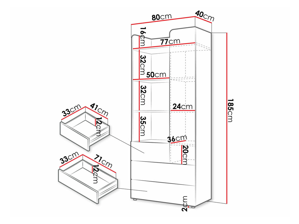 Könyvespolc Yuki 3, Színek: Coral + Tölgy