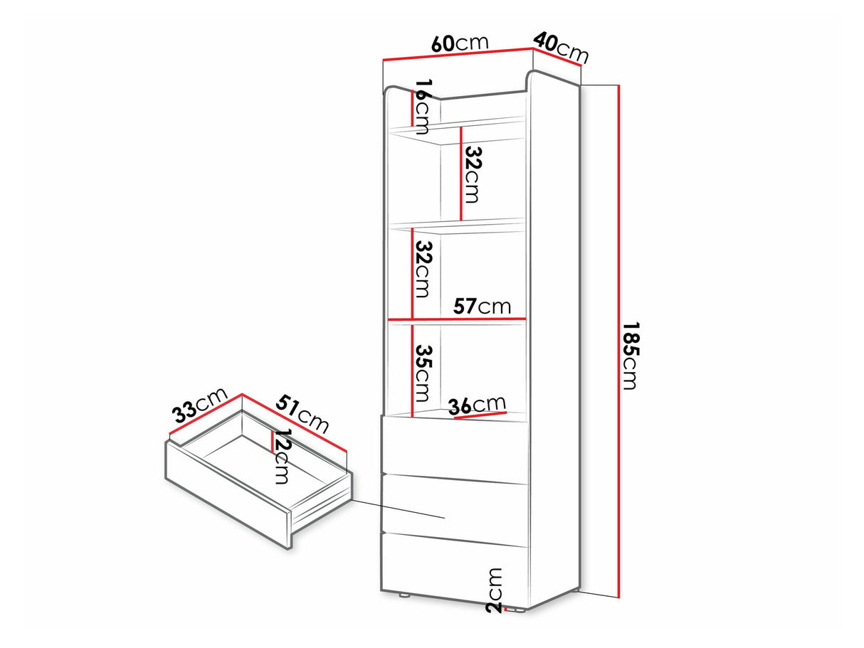 Könyvespolc Yuki 5, Színek: Szürke + Tölgy