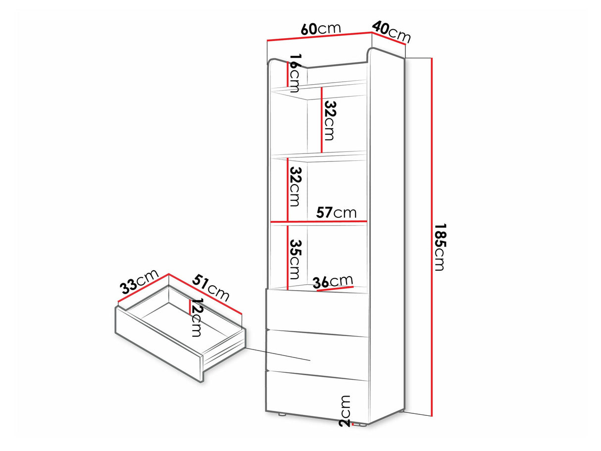 Könyvespolc Yuki 5, Színek: Coral + Tölgy