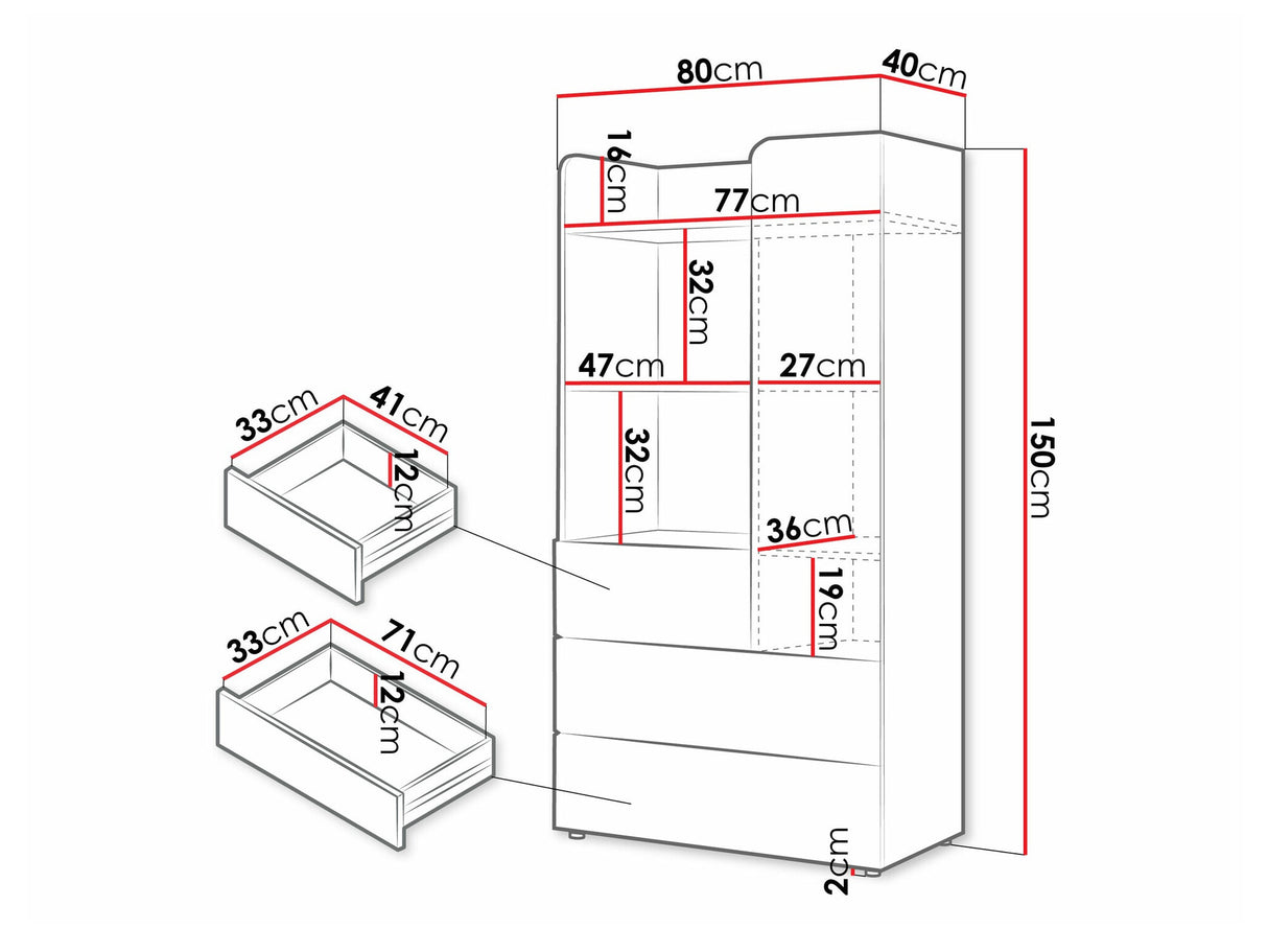 Könyvespolc Yuki 6, Színek: Coral + Tölgy
