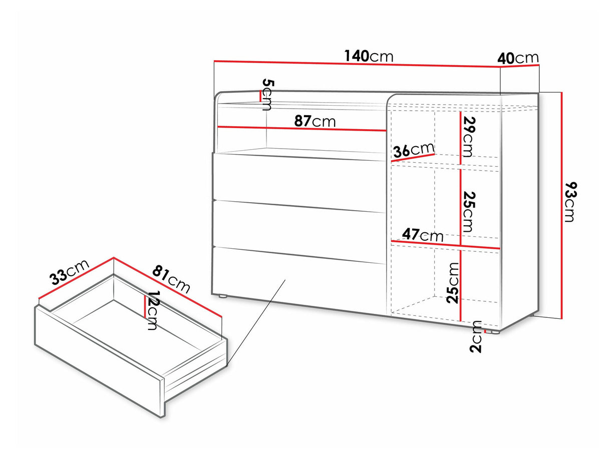 Komód Yuki 8, Színek: Szürke + Tölgy