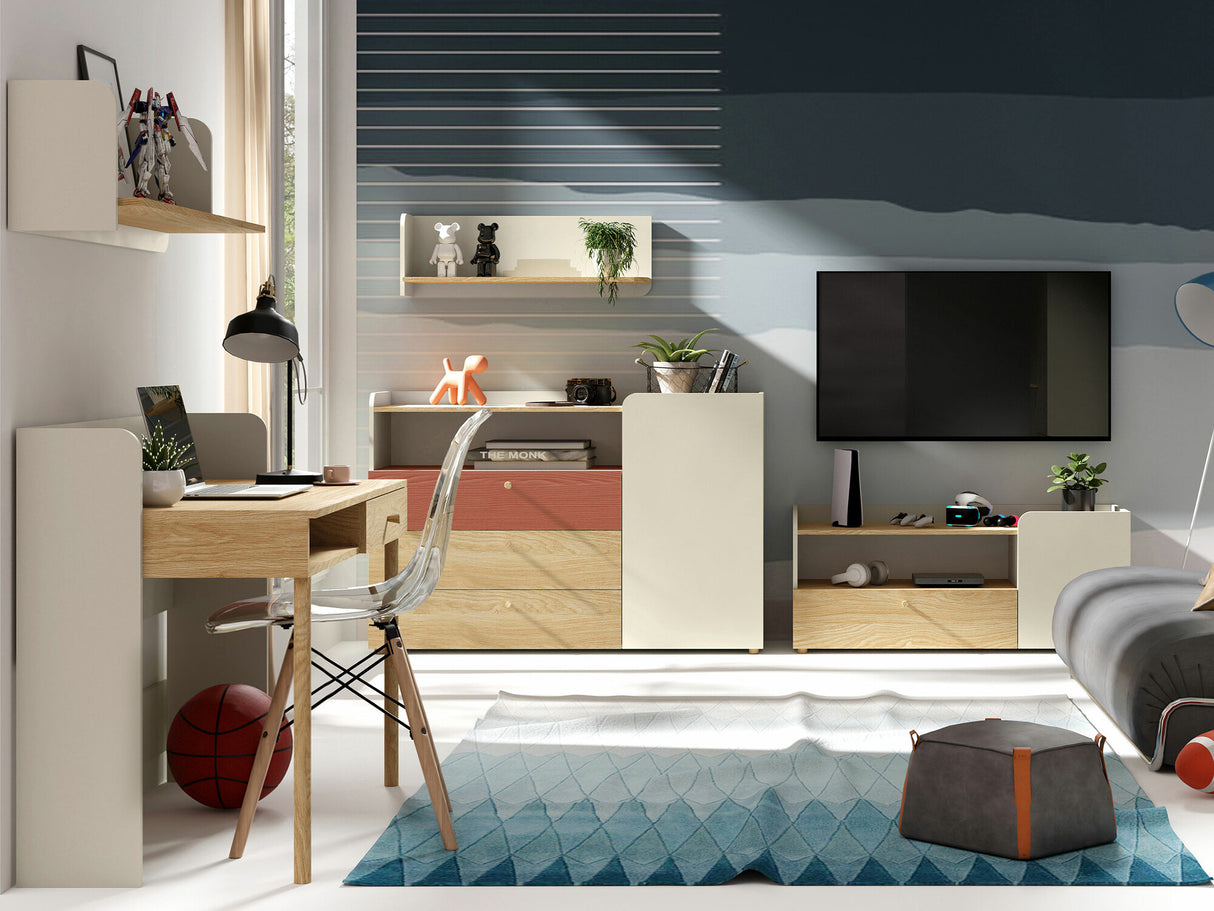 Komód Yuki 8, Színek: Coral + Tölgy