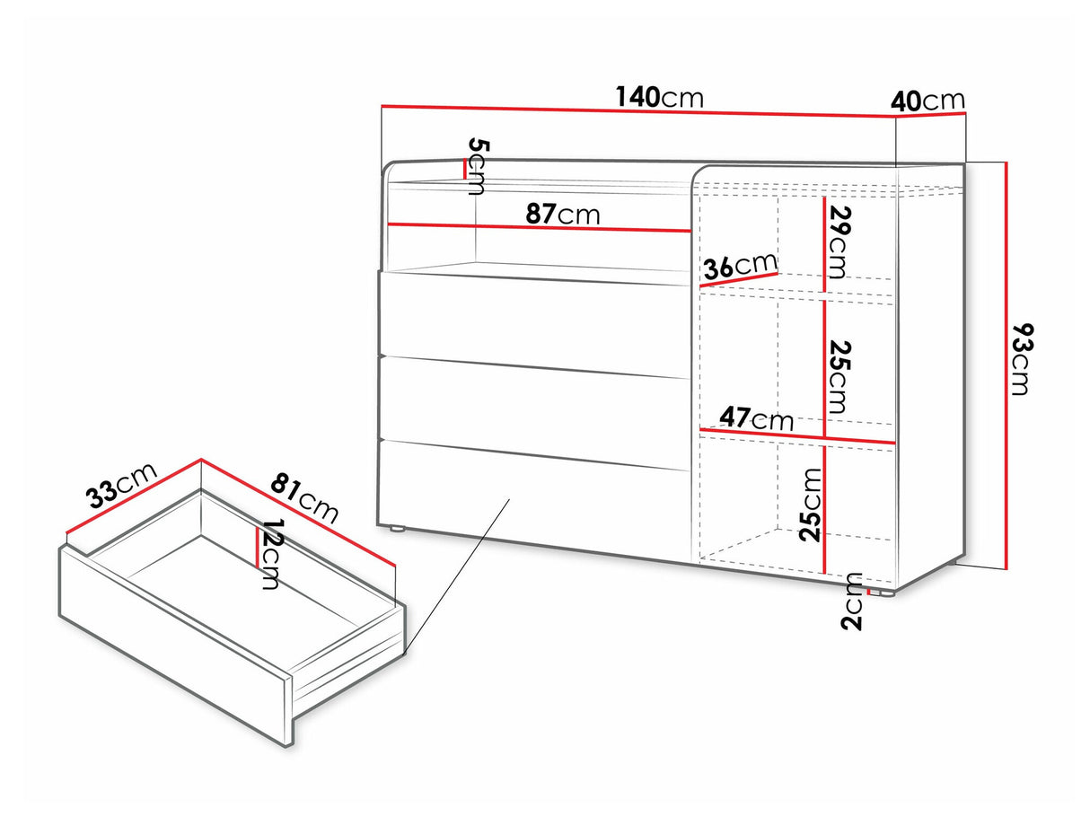 Komód Yuki 8, Színek: Coral + Tölgy