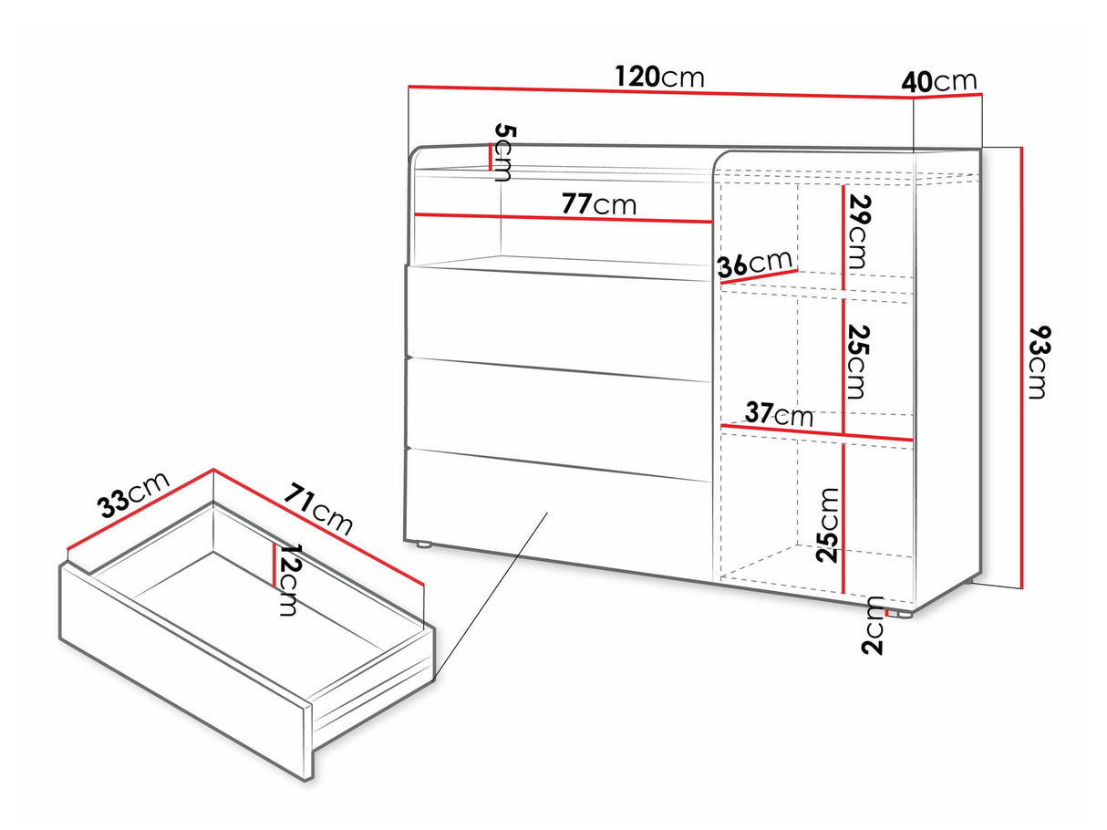 Komód Yuki 9, Színek: Szürke + Tölgy