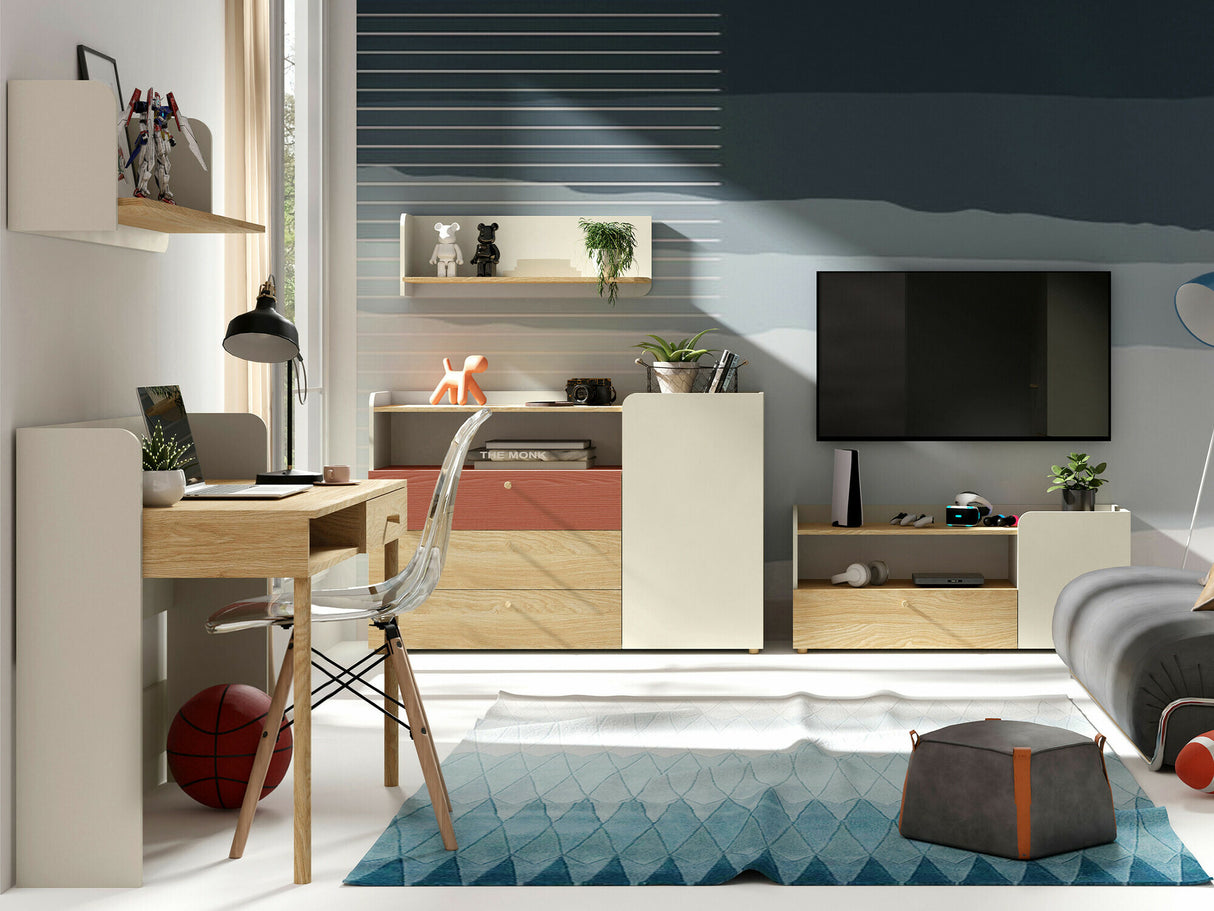 Komód Yuki 9, Színek: Coral + Tölgy