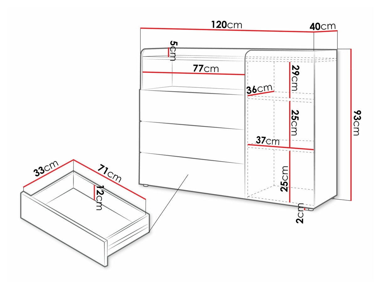 Komód Yuki 9, Színek: Coral + Tölgy