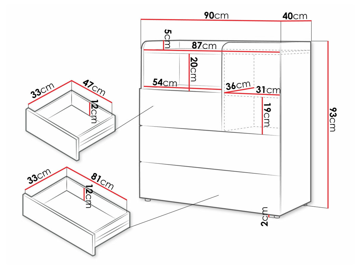 Komód Yuki 10, Színek: Coral + Tölgy
