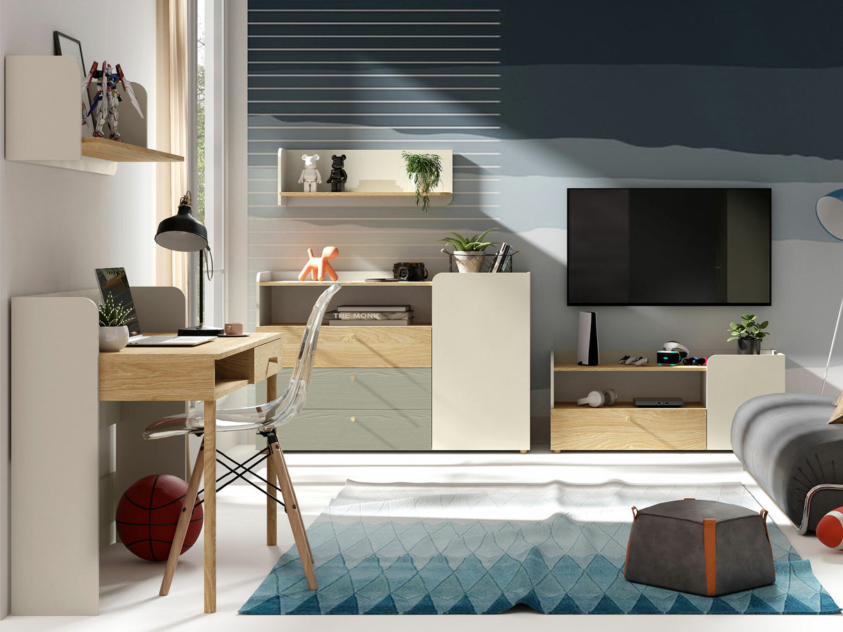 TV-állvány YUKI Regał 12 Szafka RTV Szarobeżowy/Dąb Olejowany 5903211389566