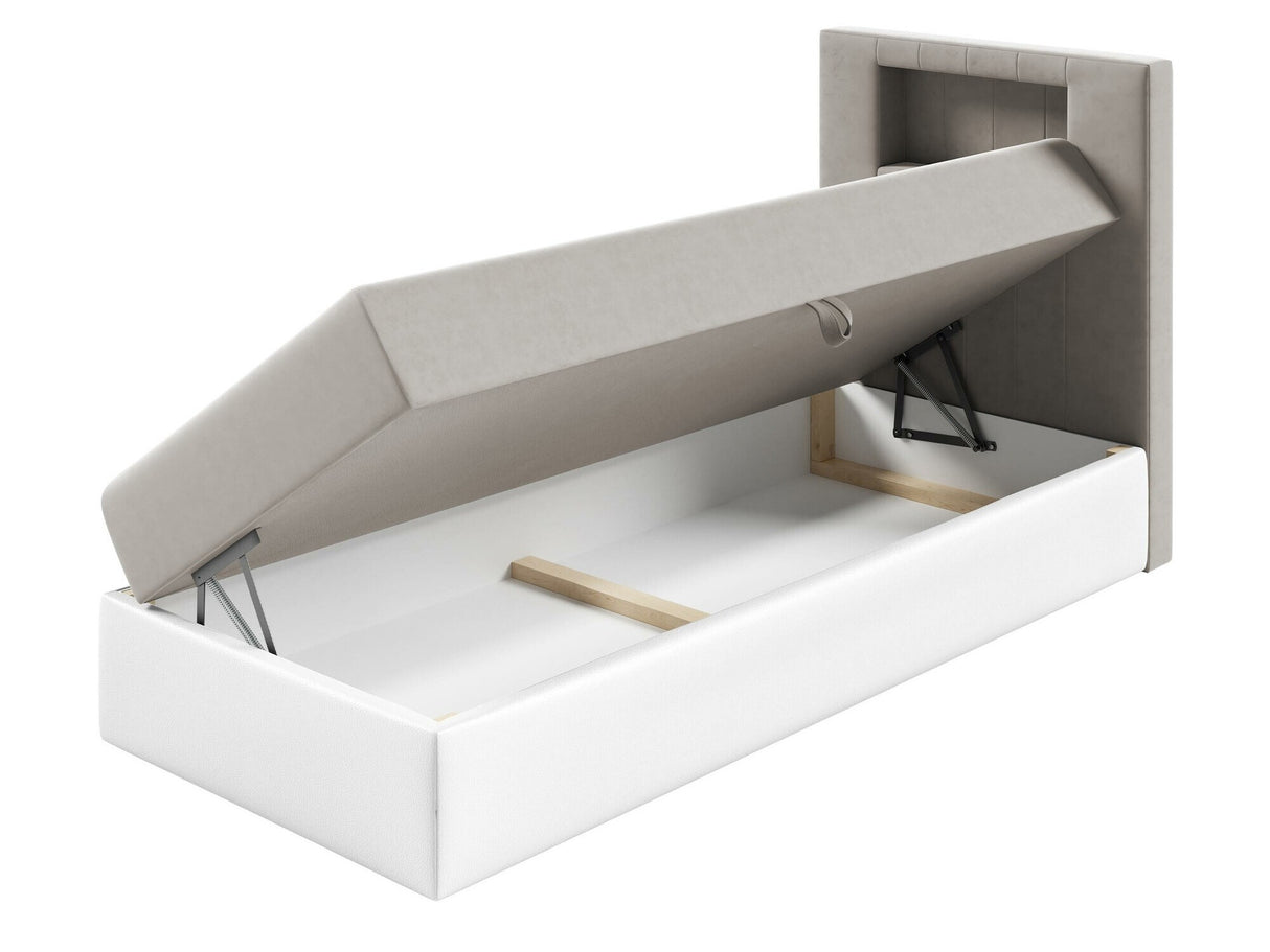 Kontinentális ágy JUNIOR GOLD 1, Szín: Öko bőr Soft 017 + Fresh 8, Ágyneműtartó: Jobbra, Alvó felület mérete: 90 x 200 cm