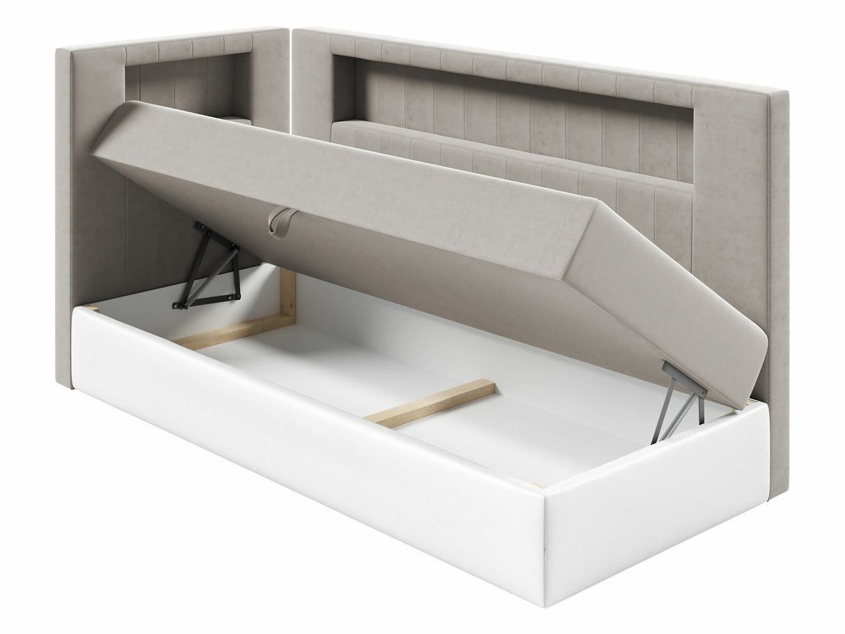 Kontinentális ágy JUNIOR GOLD 3 (Junior Ribezo 3), Szín: Öko bőr Soft 017 + Fresh 11, Ágyneműtartó: Bal oldalon, Alvó felület mérete: 100 x 200 cm