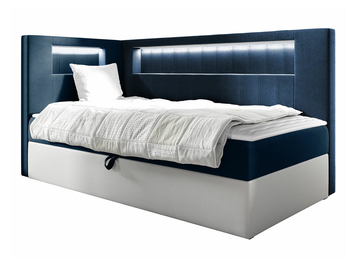 Kontinentális ágy JUNIOR GOLD 3 (Junior Ribezo 3), Szín: Öko bőr Soft 017 + Fresh 11, Ágyneműtartó: Bal oldalon, Alvó felület mérete: 100 x 200 cm