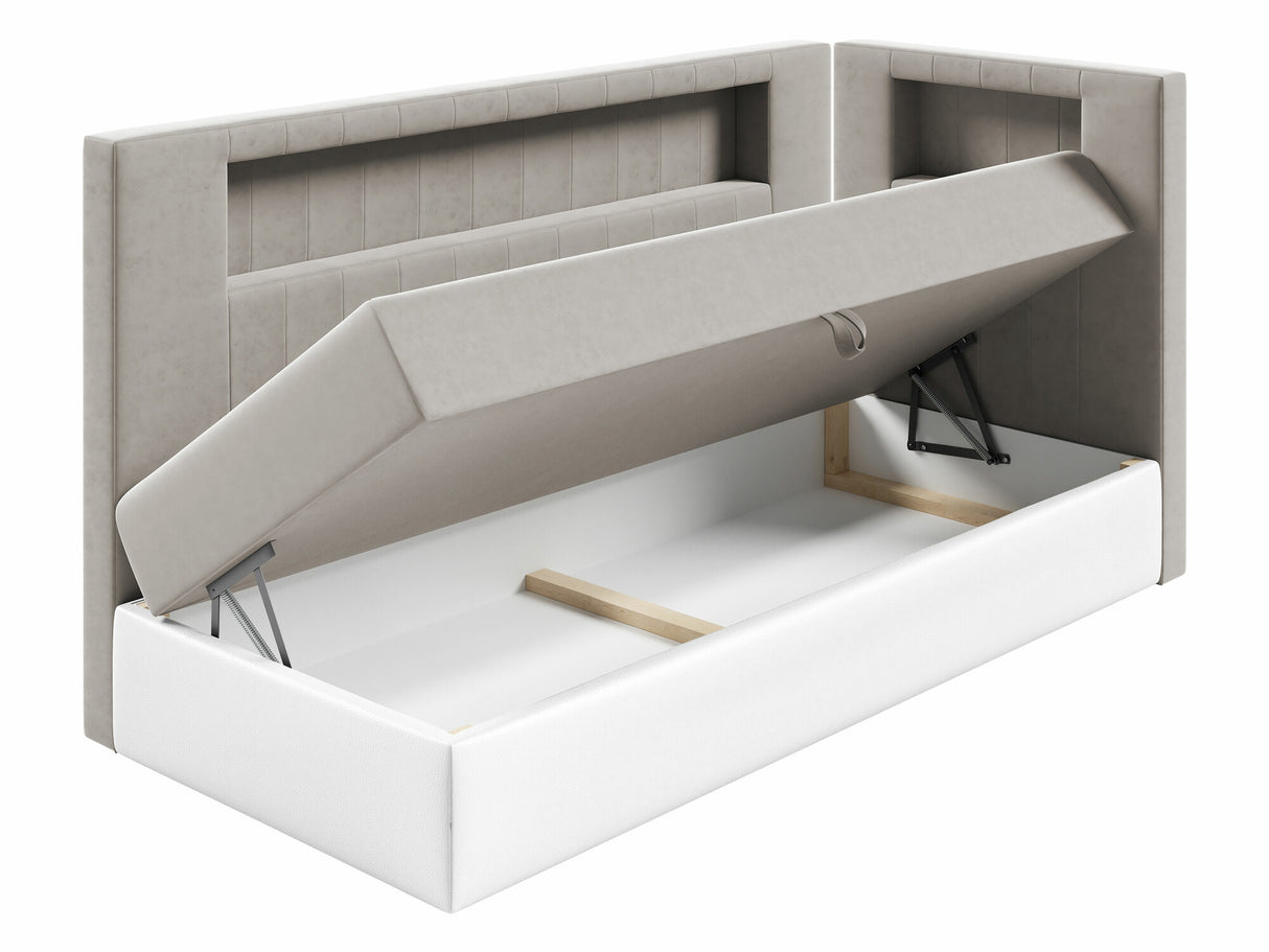 Kontinentális ágy JUNIOR GOLD 3 (Junior Ribezo 3), Szín: Öko bőr Soft 017 + Fresh 12, Ágyneműtartó: Jobbra, Alvó felület mérete: 100 x 200 cm