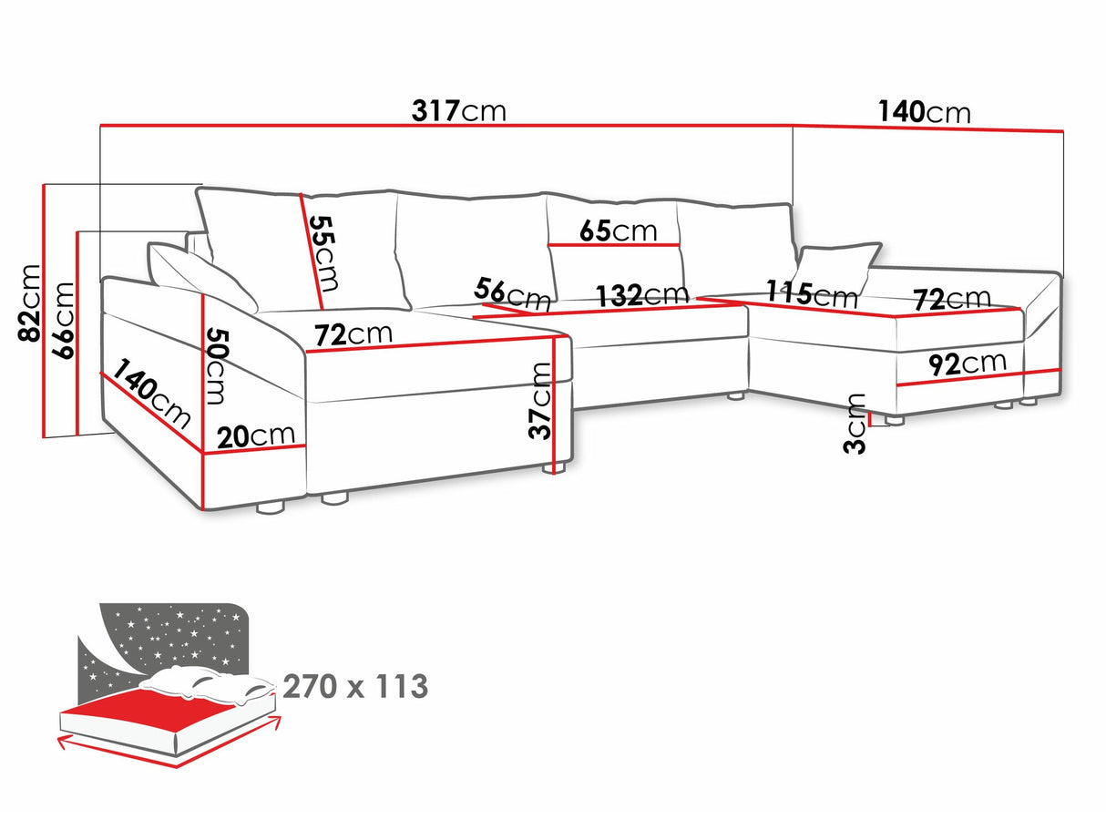 Sarokkanapé Dante U (Peltata U), Szín: Alova 04 + Alova 46
