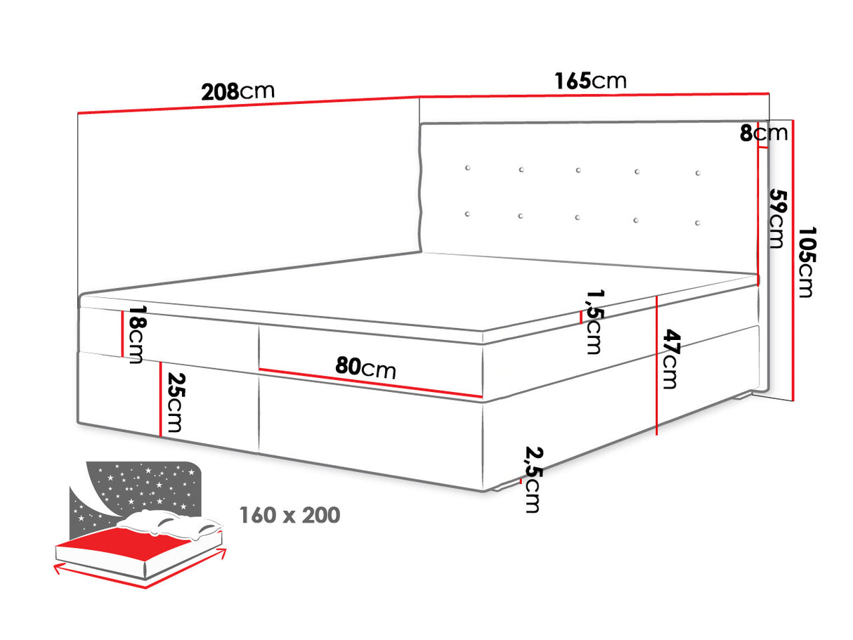 Kontinentális ágy FADO 1 (Derisio 1), Alvó felület mérete: 160 x 200 cm, Szín: Rico 19