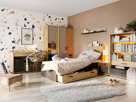 Gyerekszoba garnitúra Meble QUBIC II Dąb Artisan/Raw Acél/Silk Flou 5903211294990