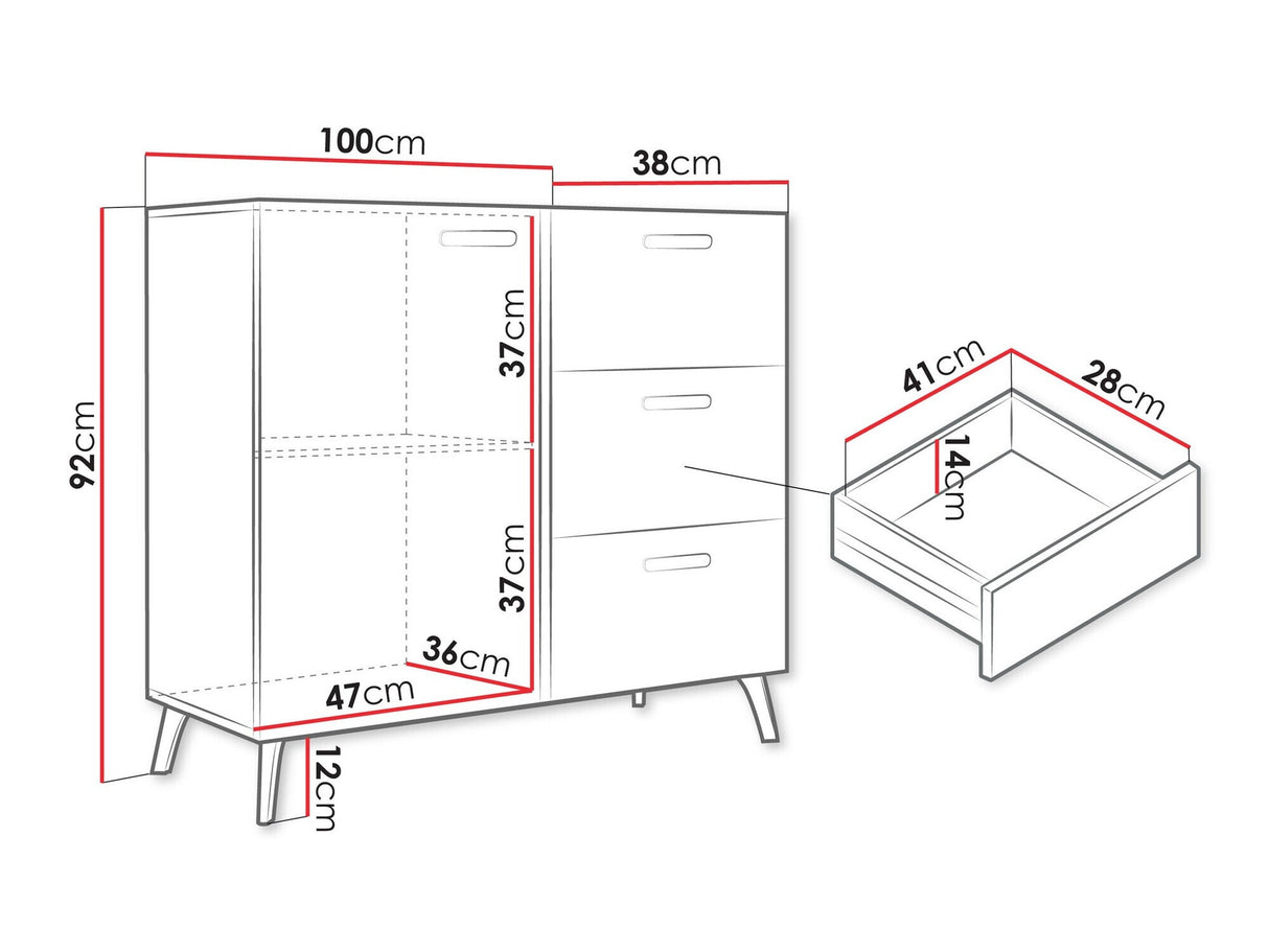 Komód Komoda PICRU 100 1D3SZ Biały/Biały połysk (Fehér + Fényes fehér)