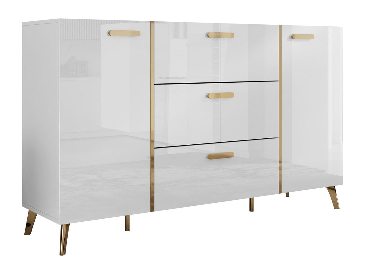 Komód Komoda PICRU 150 2D3SZ Biały/Biały połysk (Fehér + Fényes fehér)
