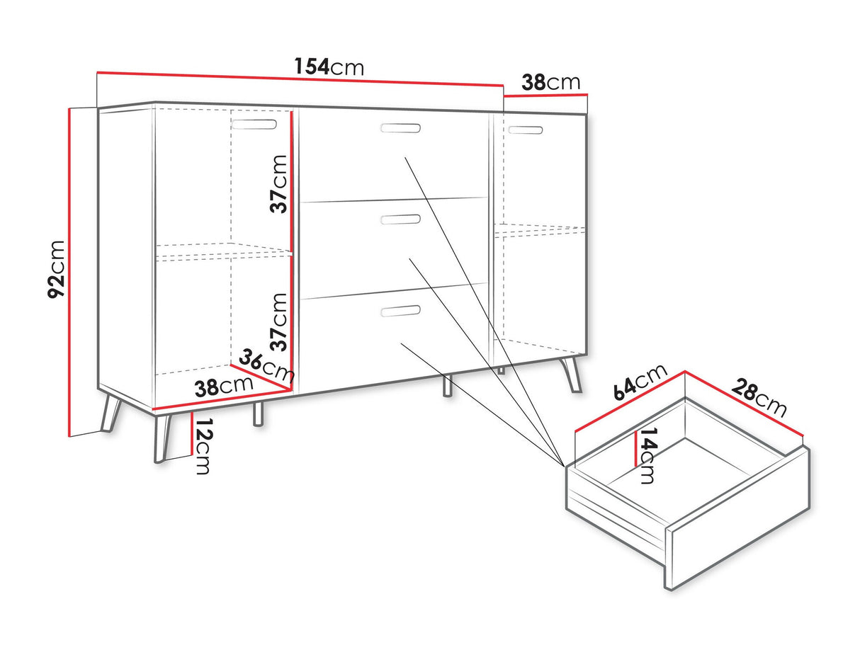 Komód Komoda PICRU 150 2D3SZ Biały/Biały połysk (Fehér + Fényes fehér)