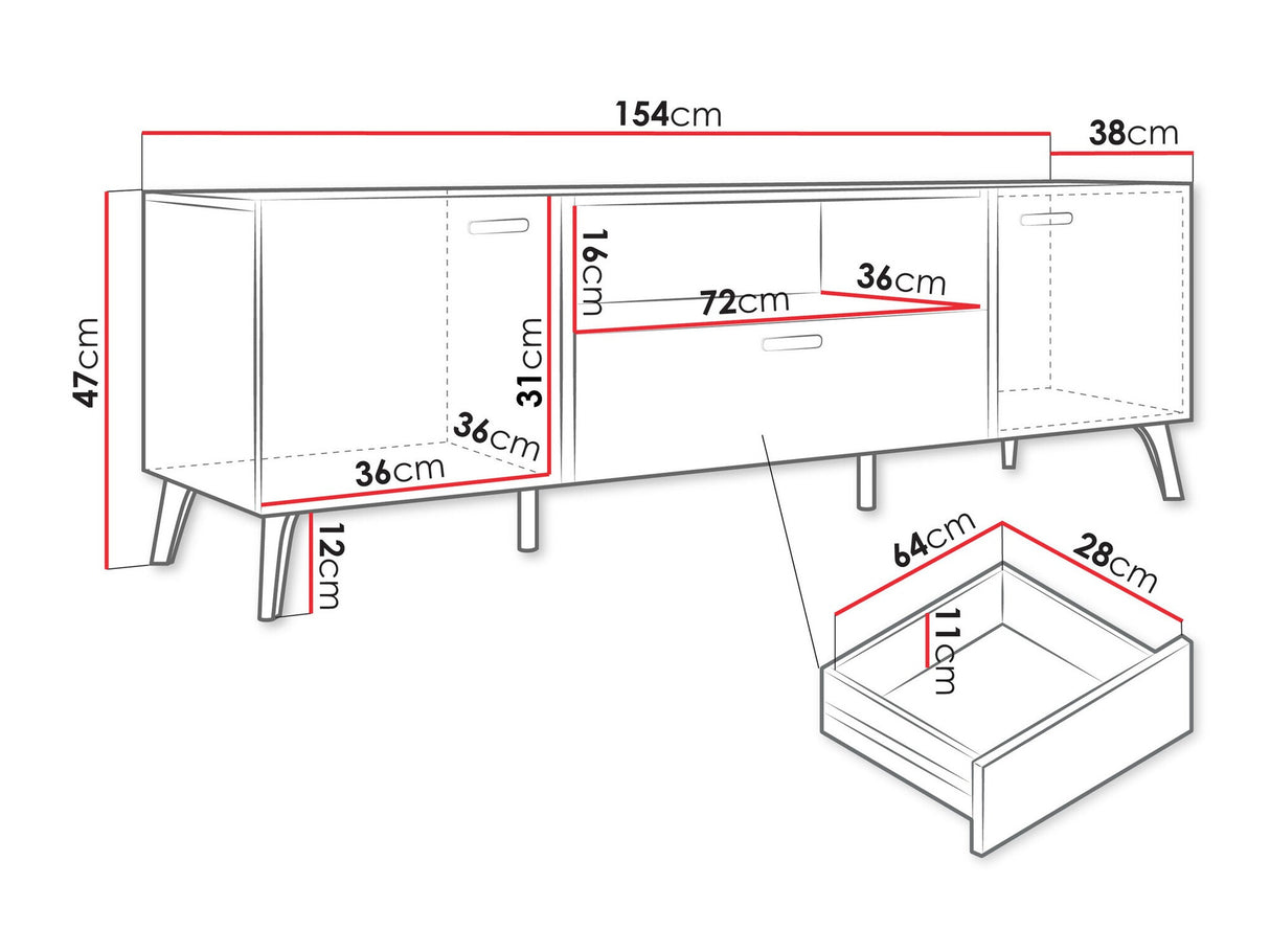 TV-állvány Szafka RTV PICRU 150 2D1SZ Biały/Biały połysk (Fehér + Fényes fehér)