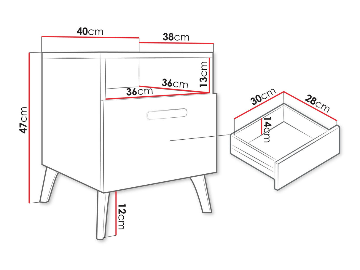 Éjjeliszekrény Stolik nemcny PICRU 1SZ Biały/Biały połysk (Fehér + Fényes fehér)